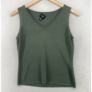 EILEEN FISHER Sweater PS Petite Nylon Cotton V-Neck Sleeveless Vest Green VTG